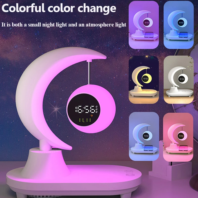 Wirelss Alarm Clock Bluetooth Speaker Colorful Night Light Bluetooth Soundbar 15W Wireless Charging MP3 Music Player App Control