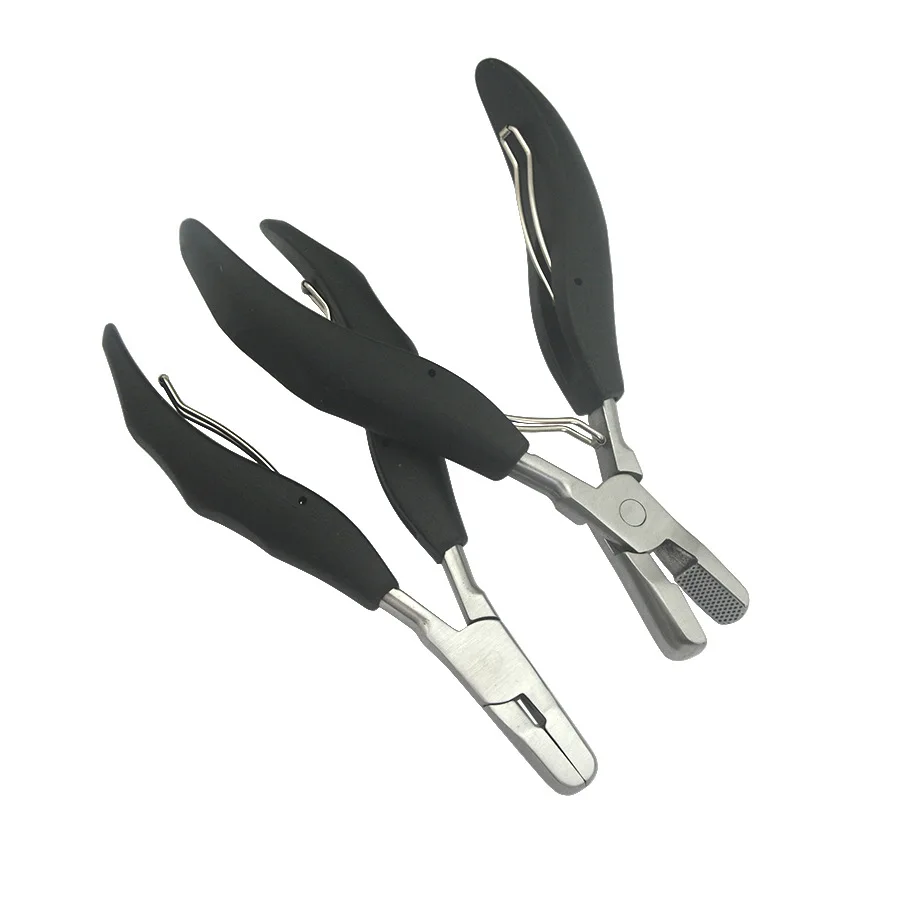 1/2Pcs Black Flat Shape Plier with Small Grooves Pre-Bonded Hair Extension Clamp
