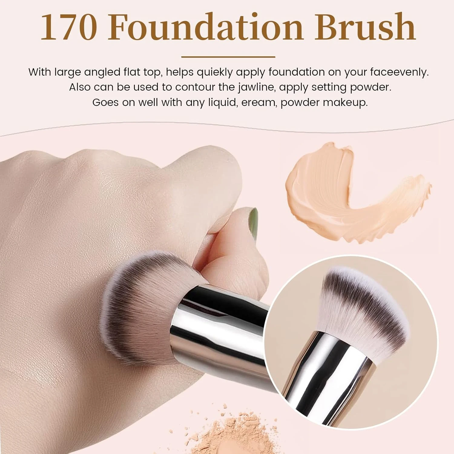 Angled Flat Concealer Brush Set, 2pcs Dense Under Eye Nose  Brush for Liquid Foundation Cream Powder Blending Buffing Stippling 