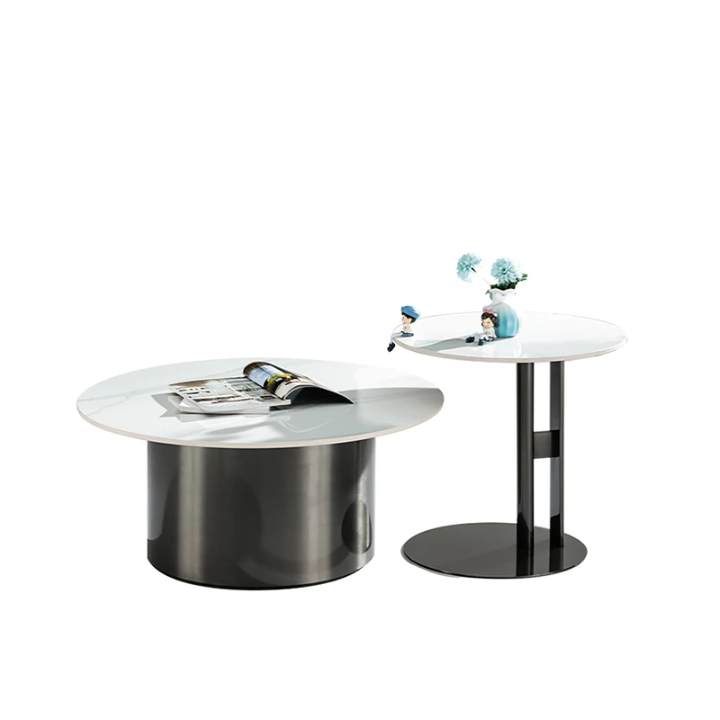 Modern Living Room Furniture White Titanium Stainless Steel Sintered Stone Extendable Coffee Table Set Storage for Home Hotel
