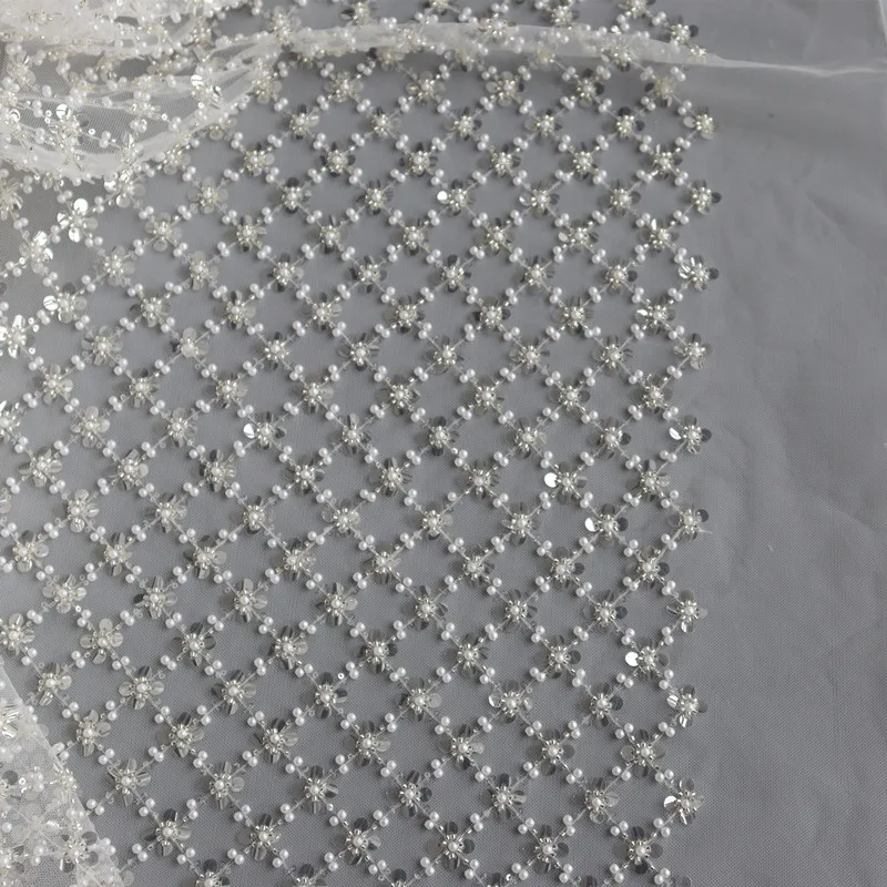 Silver Plum Grid Beading Bridal Embroidery Fabric, Wedding Cheongsam Dress Fabric, DIY Handmade, RS3453, New