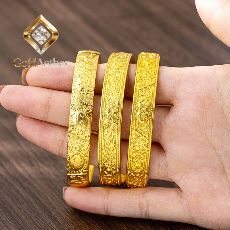 

GoldAether Luxury 24K 9999 Pure Gold real gold Women's Jiyan Eight Treasures Vajra Pestle Ancient Bracelet