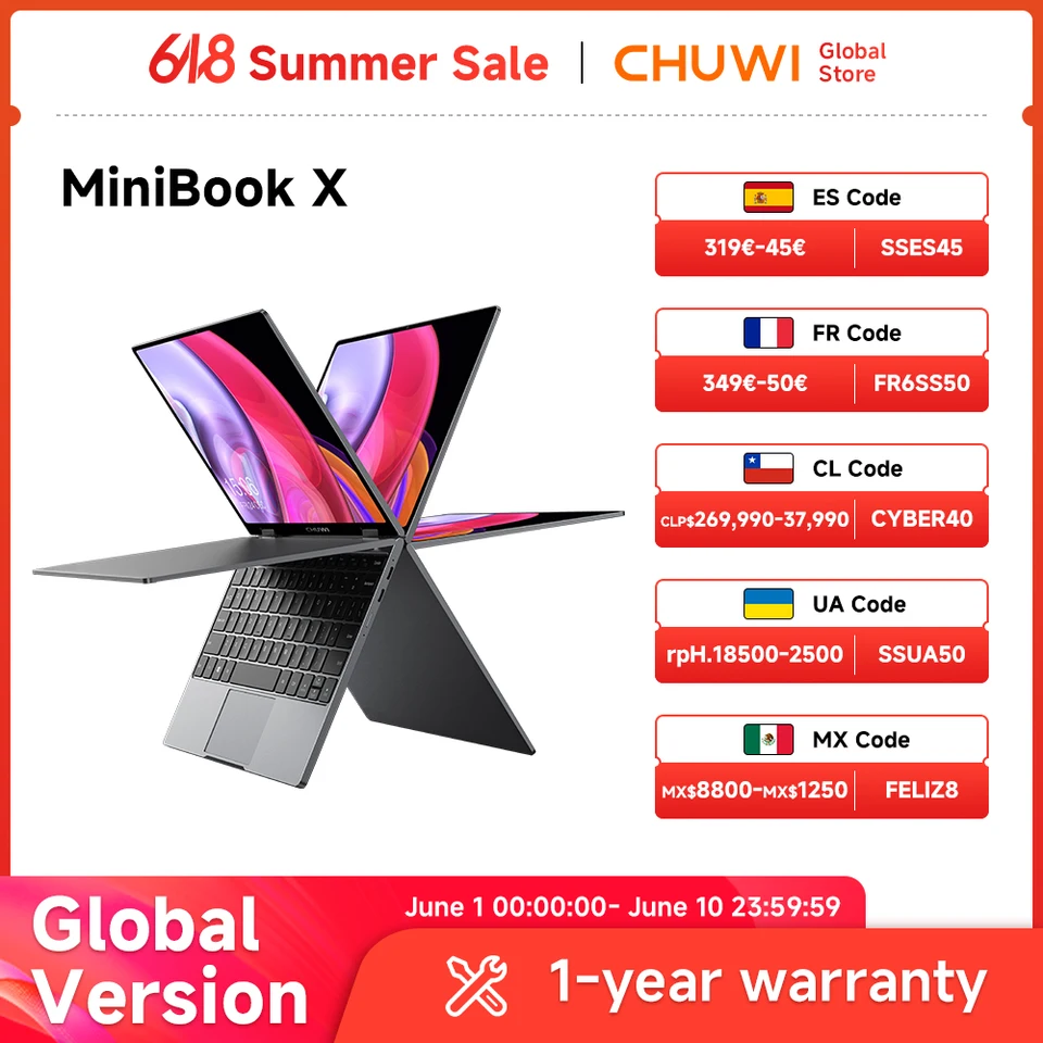 CHUWI MiniBook X Intel N150 2-in-1 Tablet Laptop 16GB LPDDR5 512G