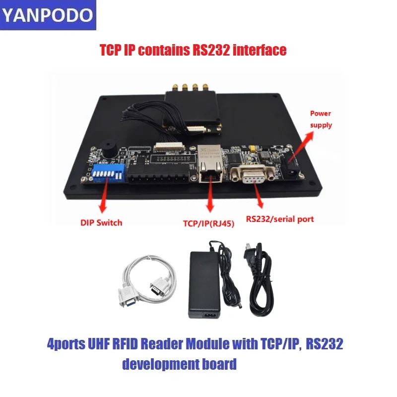 YANPODO Czytnik RFID UHF 4-portowy moduł daleki zasięg 1-30 m Złącze RS232 TCP/IP Multi-tag Czytnik 400 tagów dla wbudowanego systemu