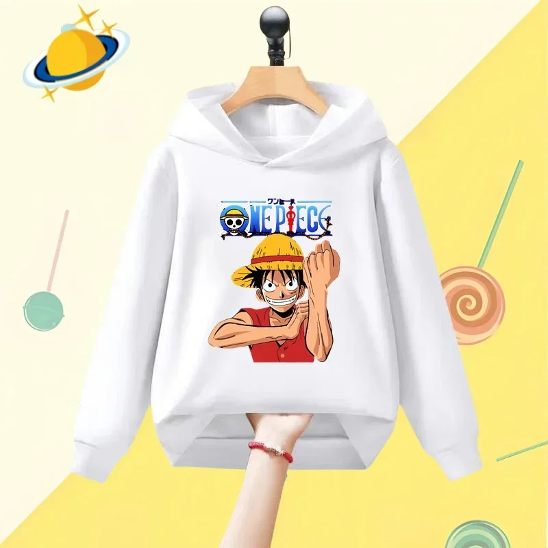 One Piece Luffy cartoon children's hoodie cartoon printed autumn and winter long-sleeved sweatshirt boys girls Kawaii casual top