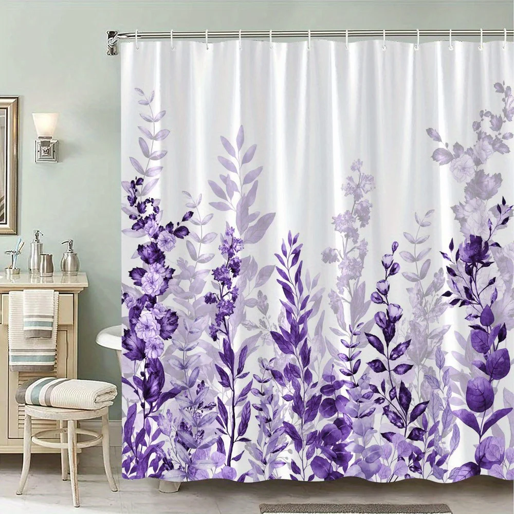 One-piece purple and lavender floral shower curtain - watercolor botanical design with bright lush flowers, machine washable