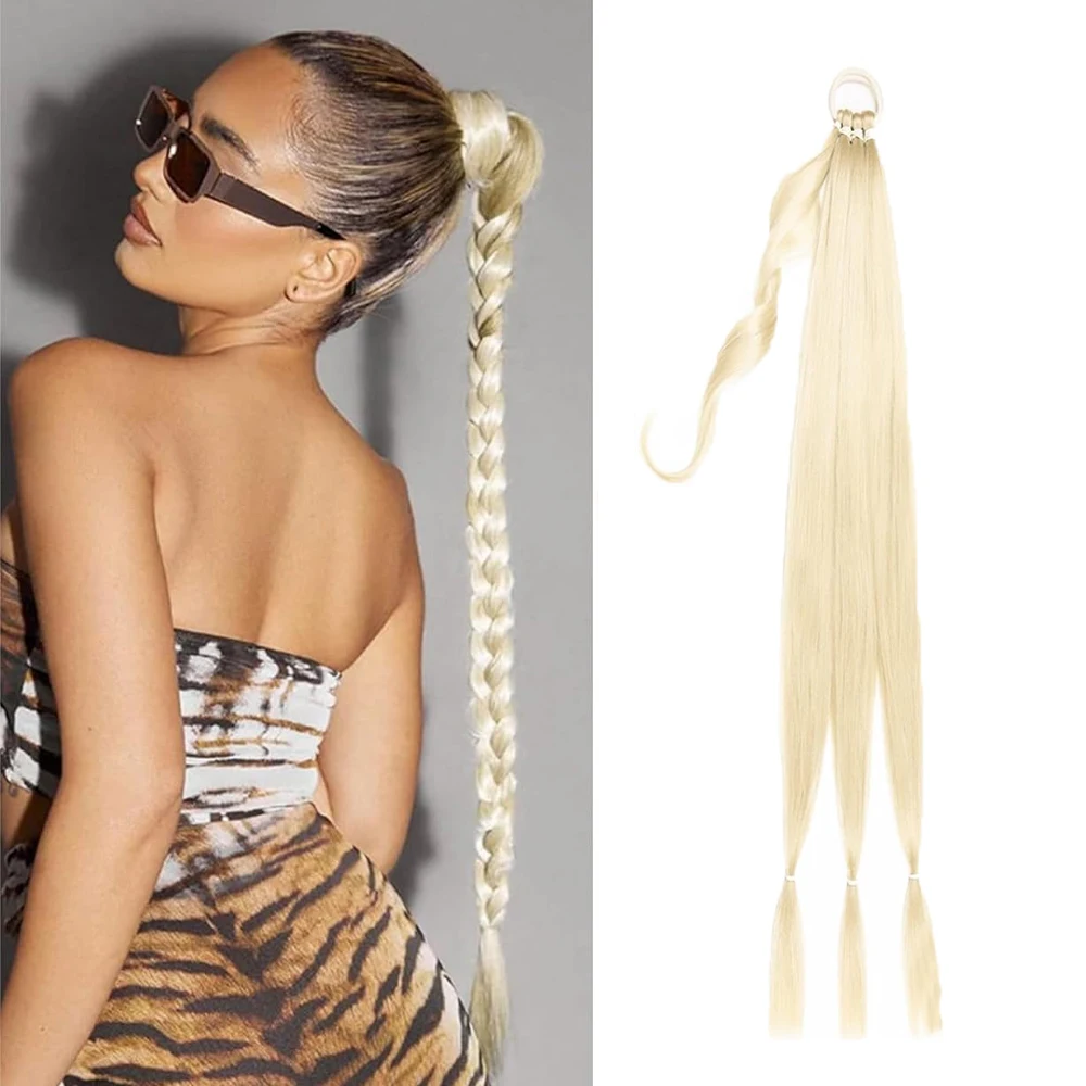 613# DIY Braiding Hair Ponytail Extensions, 30‘’High Temperature Synthetic Wrap Around Ponytail Hairpieces with Elastic Tie
