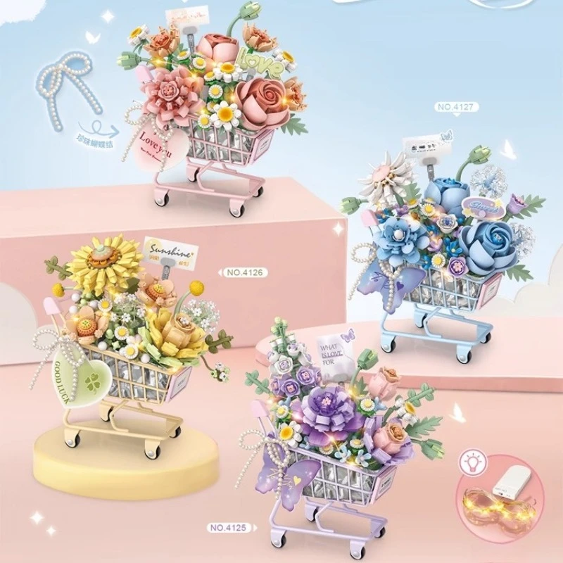 

SEMBO Trolley Bouquet Building Blocks Creative Handmade Immortal Flower Educational Assembly Toy Diy Desktop Ornament Model