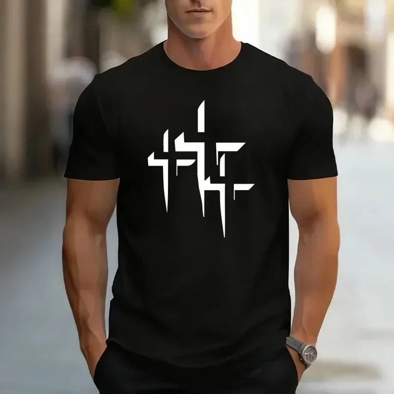 Sommer Herren Alltags-Freizeitmode Kreuz-Print T-Shirts 2026 Neuerscheinung Herren T-Shirt Schwarz Weiß Einfarbig Kurzarm Oberteile