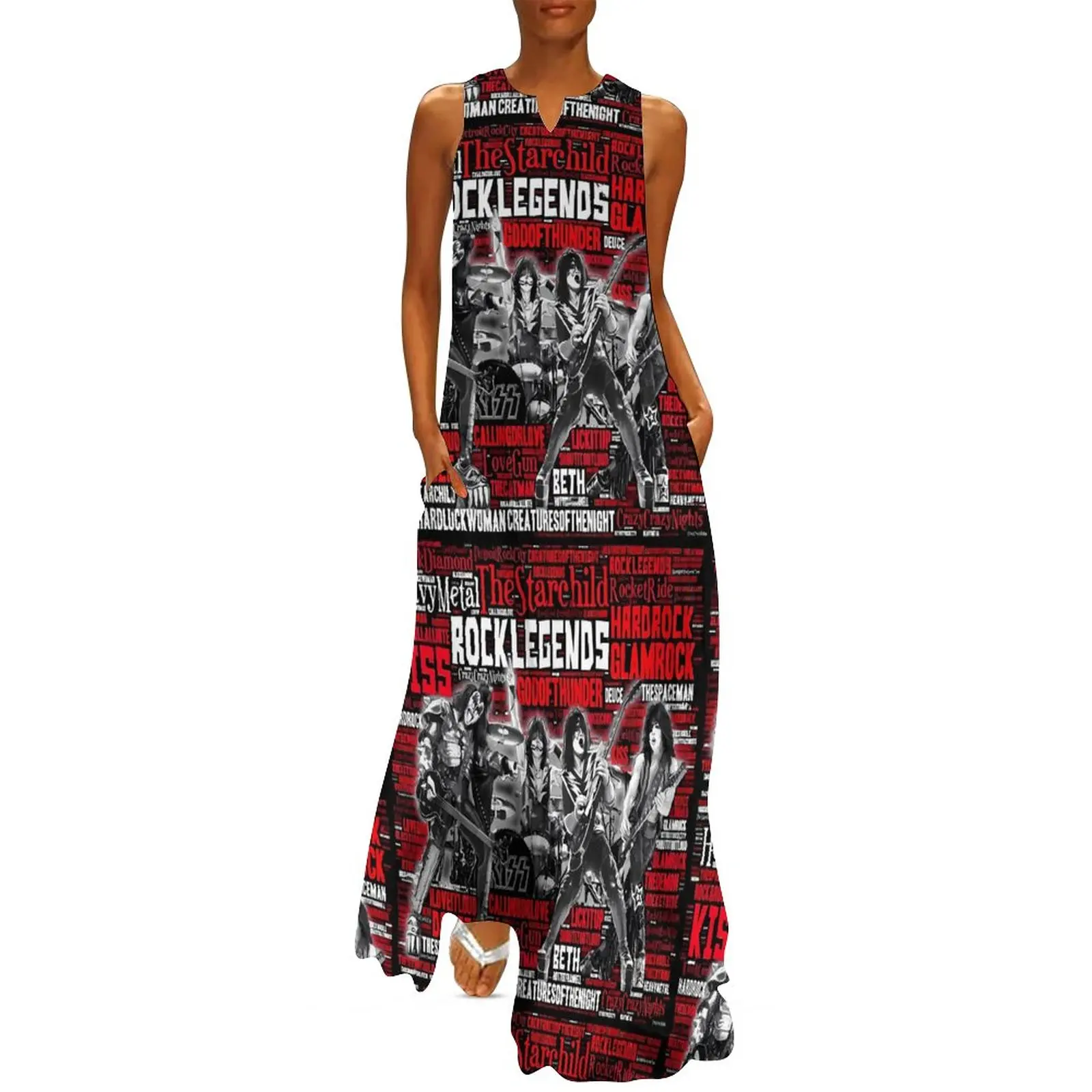 

Kiss Band Dress Spring Rock Music Print Aesthetic Bohemia Long Dresses Female Graphic Elegant Maxi Dress Large Size