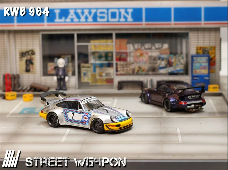 SW 1:64 RWB964 Martini NO.7 / Kameleon fioletowy Model samochodu odlewany ciśnieniowo, miniatura, prezent