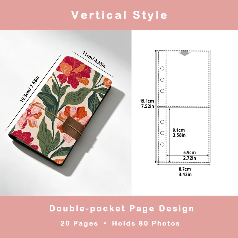 Vintage Warm Tone Red Orange Large Bloom Floral & Dark Green Leaf Print Instant Photo Album Lovely Gift For Women & Floral Lover