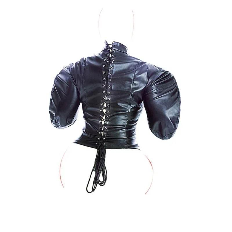 BDSM Bondage Mummy Restraint Bags,Leather Double Arm Binder Restraint Straitjacket,Sexy Costume,Sex Slave Binding Women Sex Toys