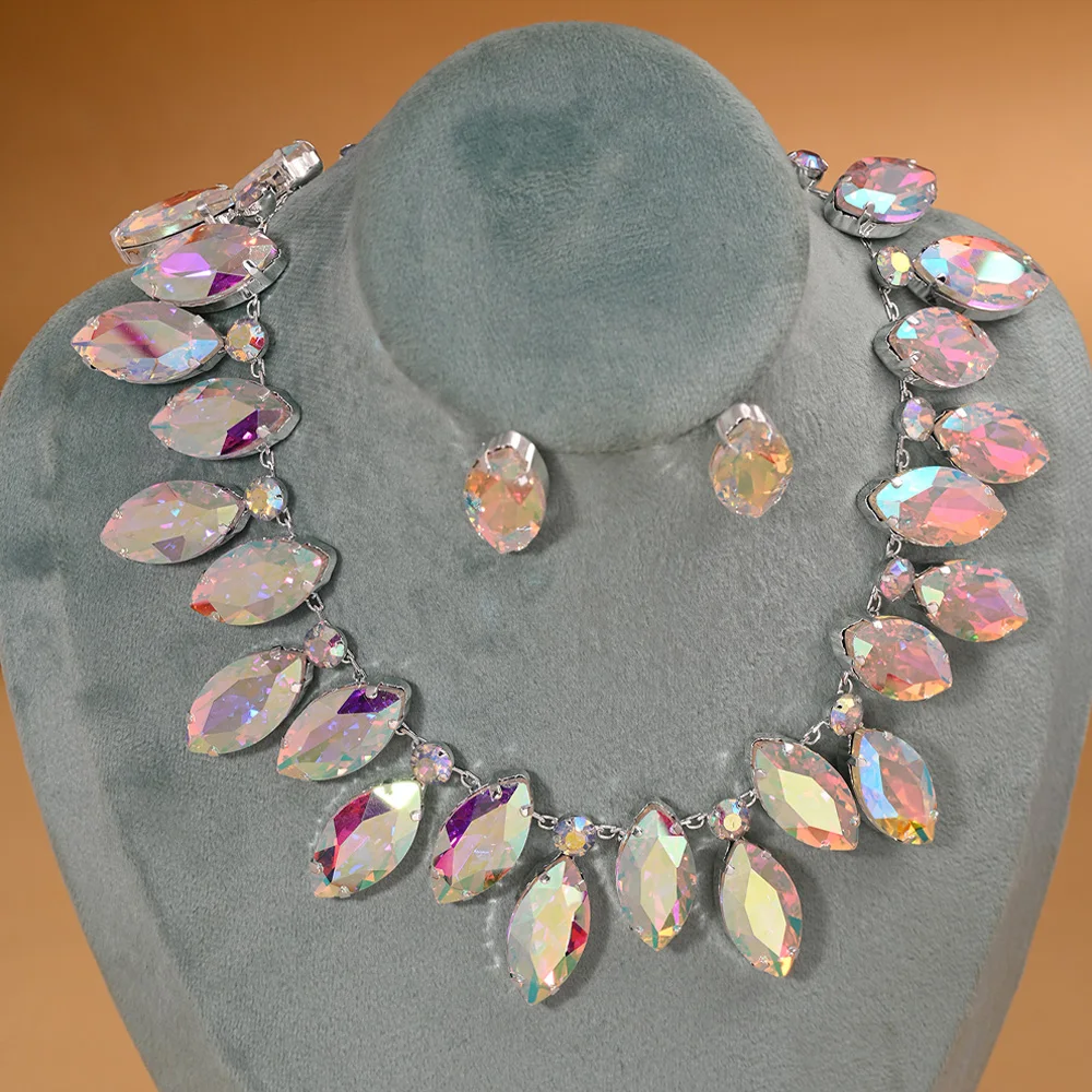 Stonefans Water Drop AB Color Wedding Set 2024 Decoratons Accessories Necklace and Earrings Deluxe 3 Pieces Dubai Women\'s Gifts