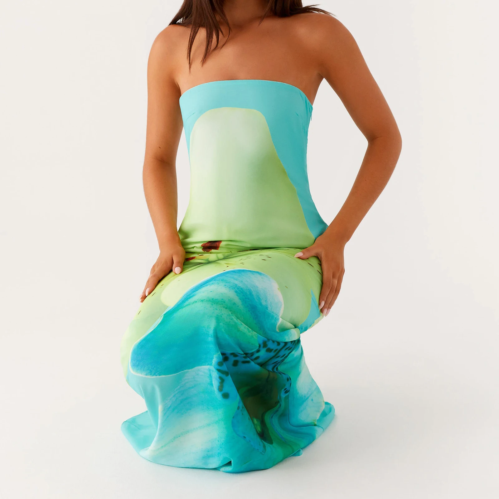 Women Tube Dress, Elegant Strapless Backless Flower Print Cocktail Dress Summer Long Dress