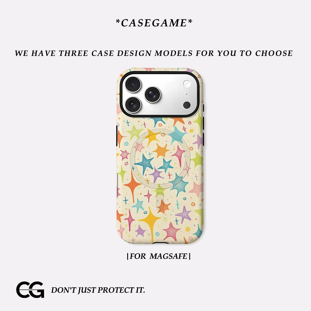 

Casegame Matte Bumper for Magsafe Case for IPhone 17 16 15 14 Plus 13 Pro Max Shockproof Hard PC Multicolor Starburst Art Cover