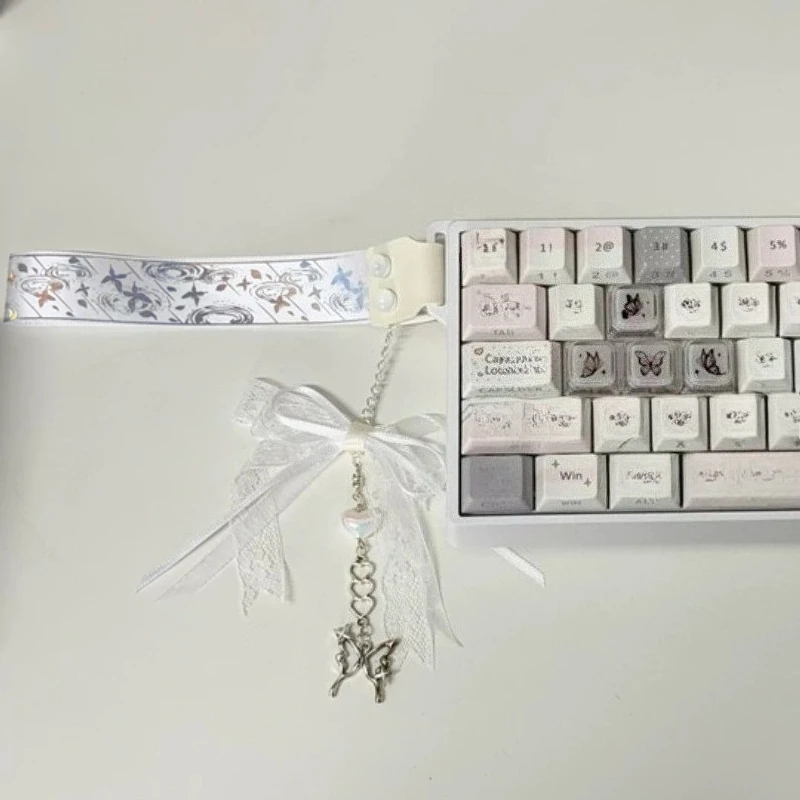 Bow Shaped Keyboard Ribbon Customized Keychain Pendant for Wooting/made68 for Mechanical Keyboard Decoration Accessories Gift