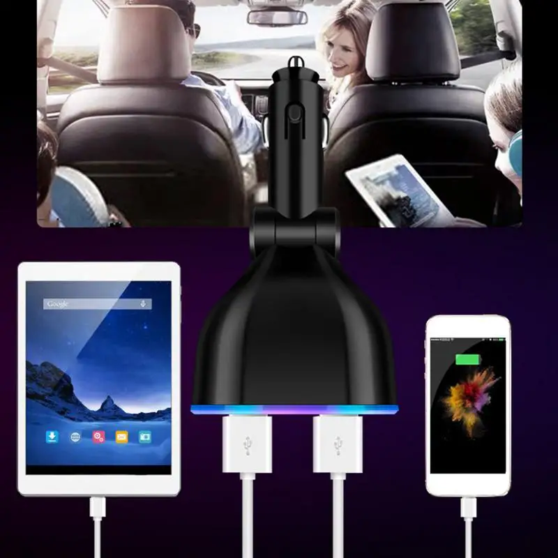 Car Charger Port LED Light Display Charger Adapter With Double USB Port Intelligent Temperature Control Multifunctional Car