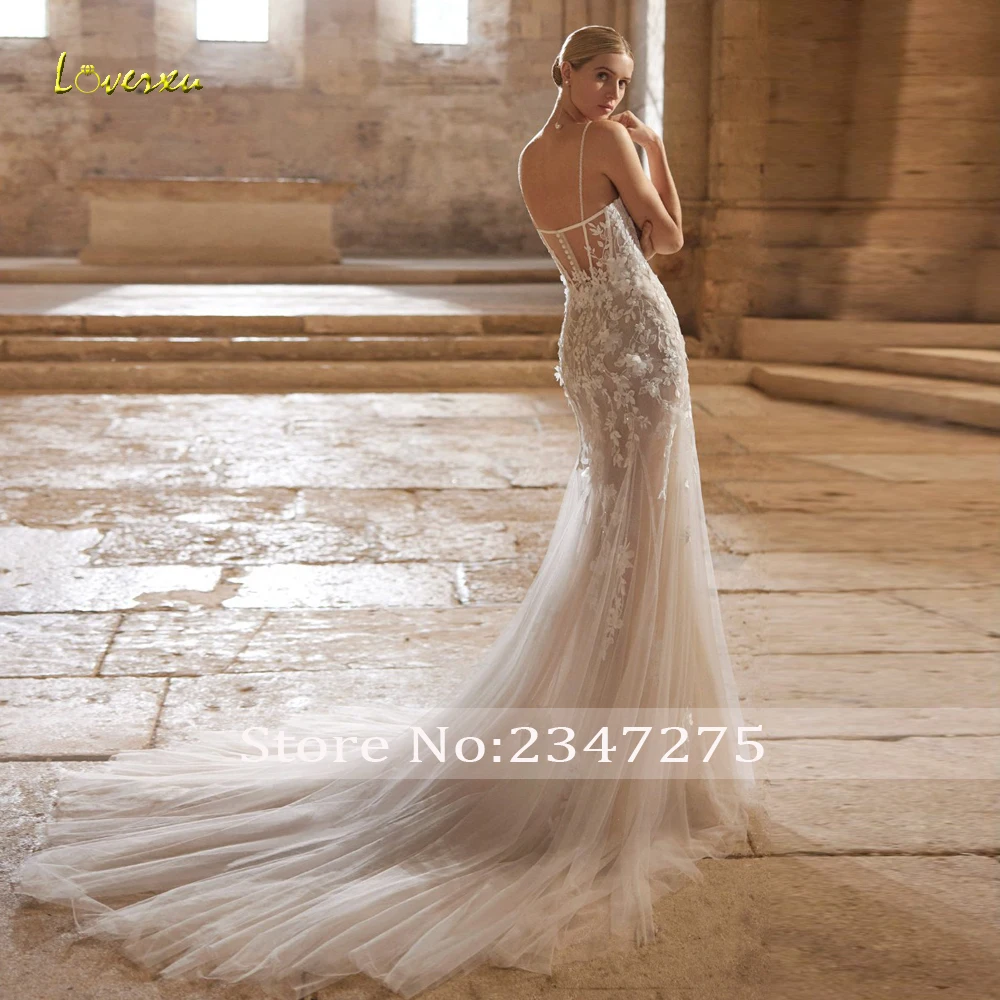 Loverxu Mermaid Sexy Wedding Dresses Sweetheart Spaghetti Strap Vestido De Novia Lace Appliques Vintage Custom Made Bridal Gown