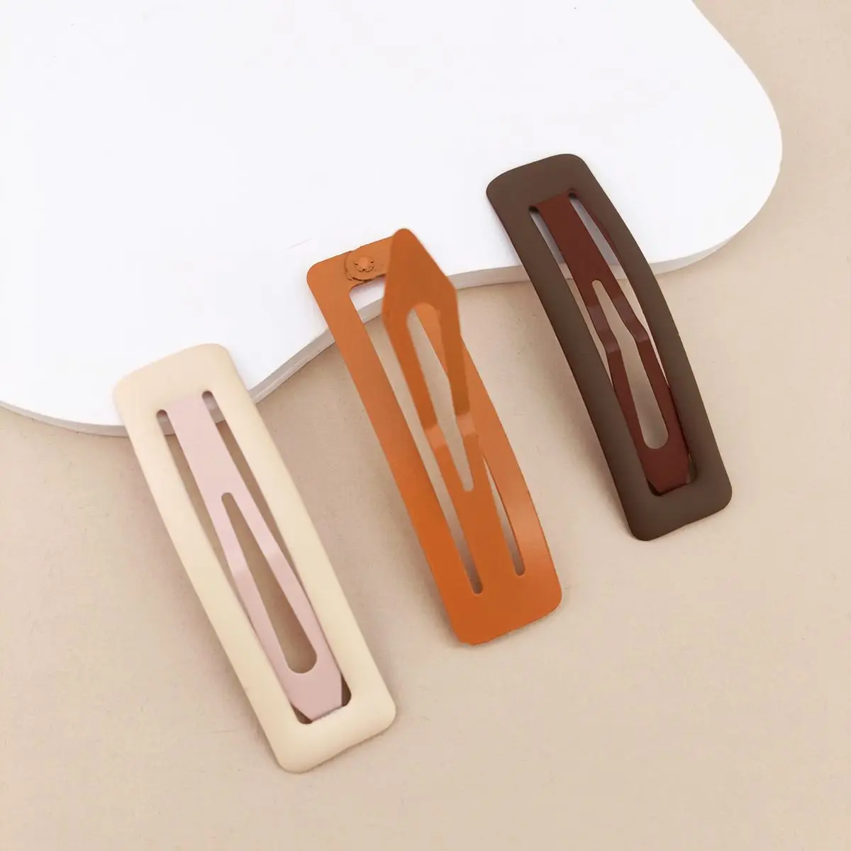 3pcs Korean Coffee Frosted Simplicity Hairpins for Girls Oval Square Hair Clips Kids Snap Hairpins Click Clack