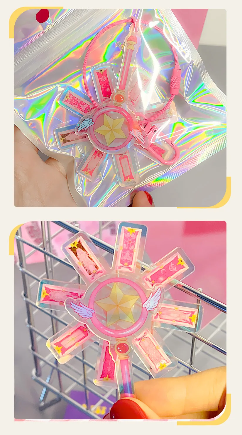 Sakura Acryl Laser Anhänger Cosplay Anime Klar Card Captor Rotierenden Zauberstab Schlüsselbund Halloween Party DIY Decor Fans Geschenke – Detail 4