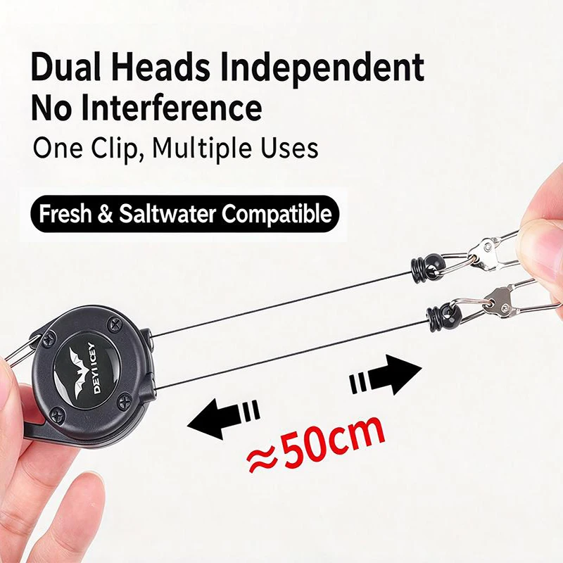 Double Headed Retractable Keychain Belt Clip Lanyard Badge Holder Pull Reel with Steel Cord Outdoor Fishing Hanging Buckle
