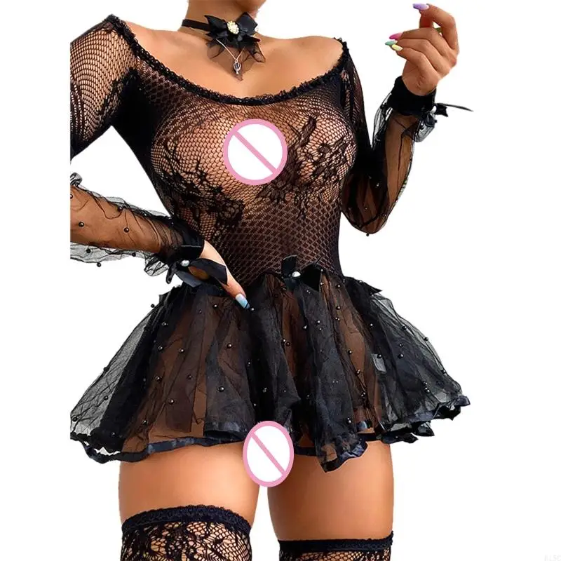 

Sexy uniform, sexy perspective seduction lace short skirt, erotic sexy underwear lace fishing net pajamas led stockings