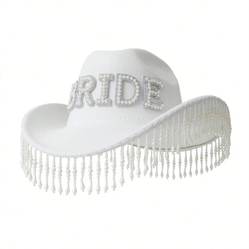 

Female Masquerade Dress Up Hat Bridal Shower Hat Wide Brimmed Hat Bridesmaids Fedoras Hat Wedding Party Letter Bride Hat