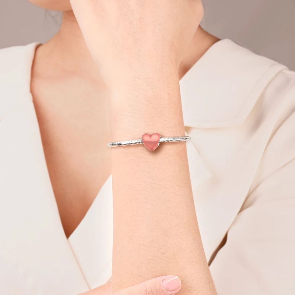925 Sterling Silber Bunte Glänzende Herzförmige Anhänger-Perlen Passend für Schlangenketten-Armband Halskette Frauen DIY Geburtstag Schmuck Geschenke – Detail 23