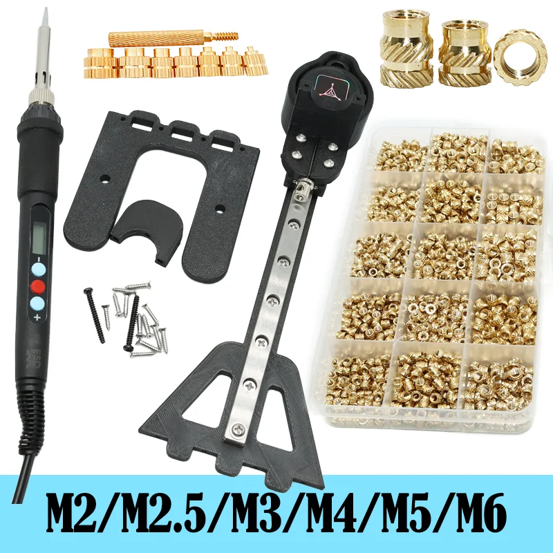 Heat Set Thread Insert Tool Kit M2 M2.5 M3 M4 M5 M6 Brass Hot Melt Insertion Nuts Soldering Iron for Plastic Printing 3D Machine