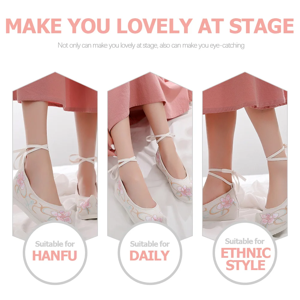 

1 Pair Hanfu Shoes White Thick-Soled Cotton Canvas Embroidered Ethnic Slope-Heel Dance Performance Shoes For Girls Women