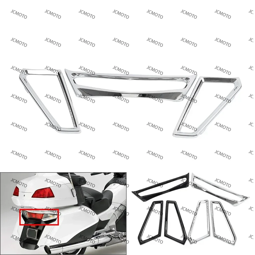 Chrome/Black 3 Pcs ABS Motor Rear TailLight Combination Brake Light Lens Accent Trim For Honda GL1800 Goldwing 2012-2017