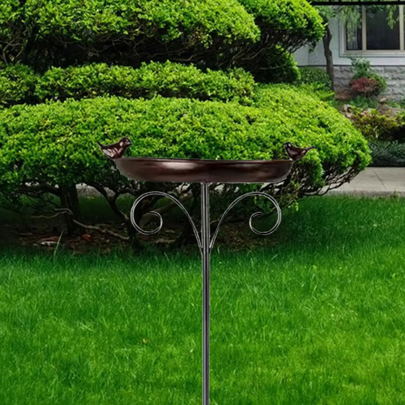 Metal Bird Bath Bird Feeder Bowl Decoration Retro Design Iron Sturdy 5 Prong Stake Base for Balcony Patio Yard Lawn Backyard
