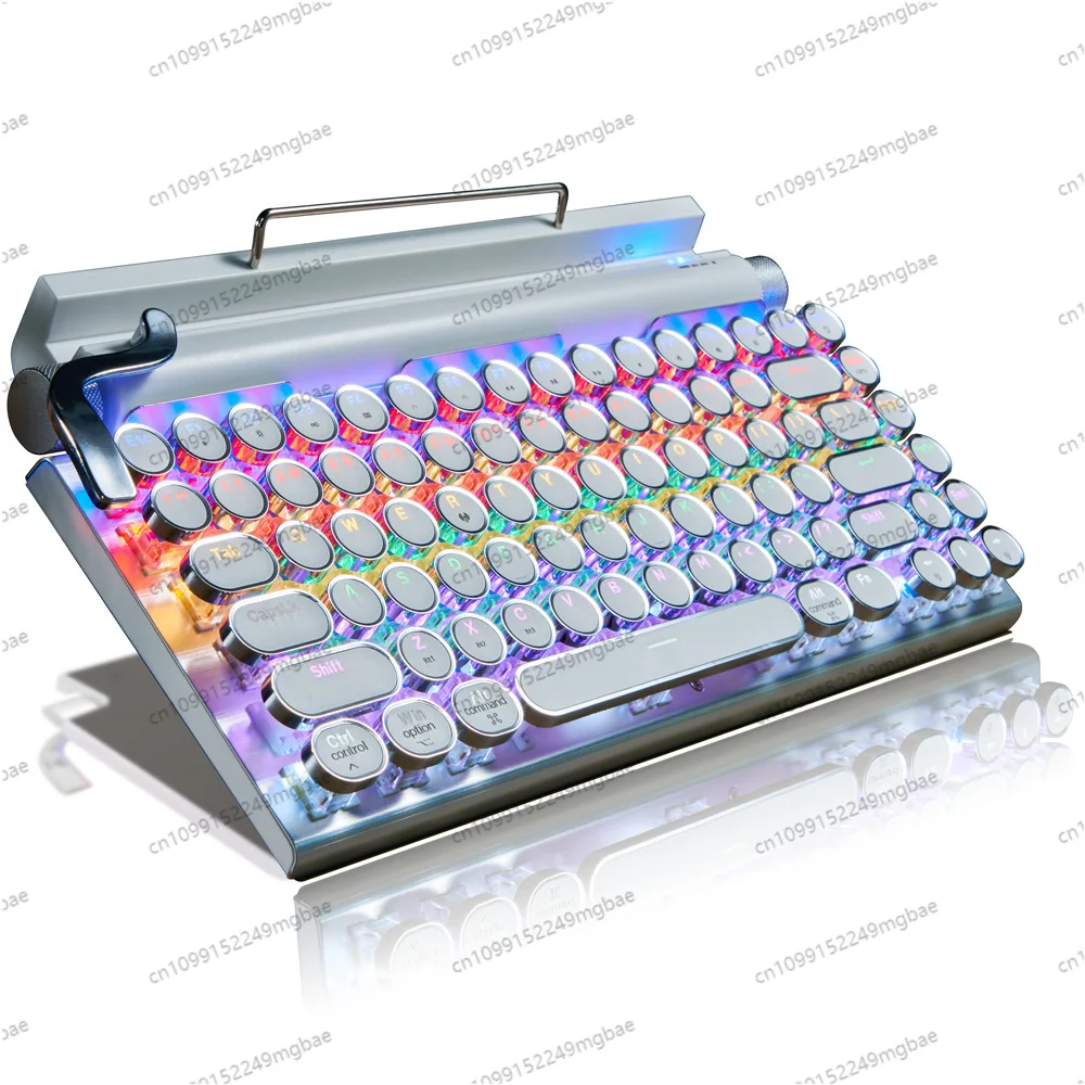 

Polka Dot Retro Typewriter Mechanical Keyboard, Punk Keycap Mobile Phone Tablet MAC Bluetooth Real Mechanical Keyboard