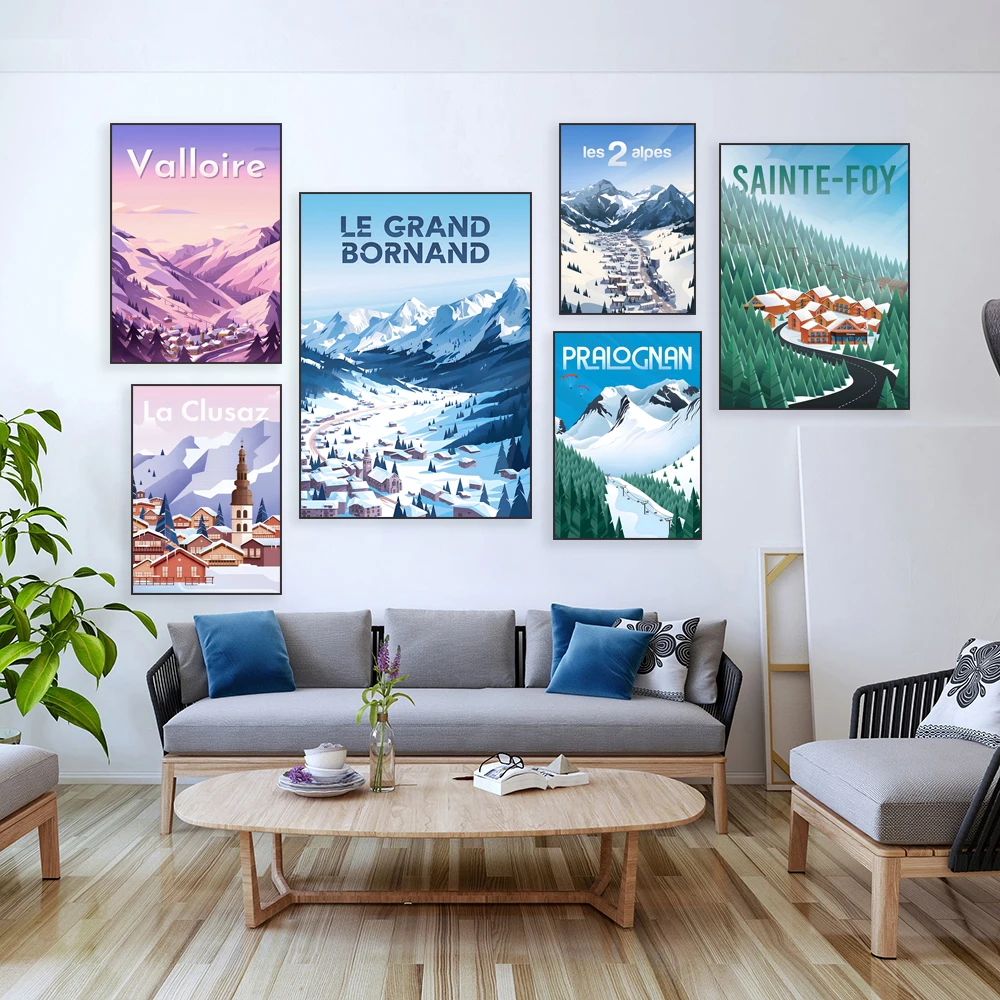 Skiing poster in Saint-Gervais-les-Bains, Mont Blanc, Sainte-Foy-Tarentaise - Pyrenees-Orientales, Aravis-Samoëns, Haute-Savoie