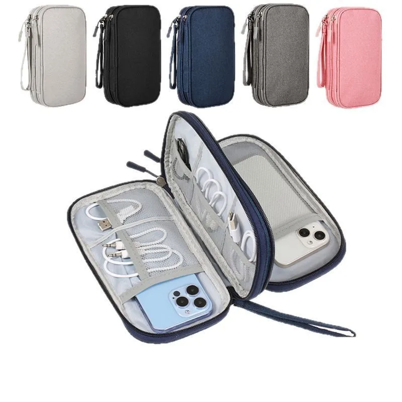 

1 шт. двухслойная сумка для хранения, кабель для передачи данных, чехол для наушников, телефона, водонепроницаемая и износостойкая