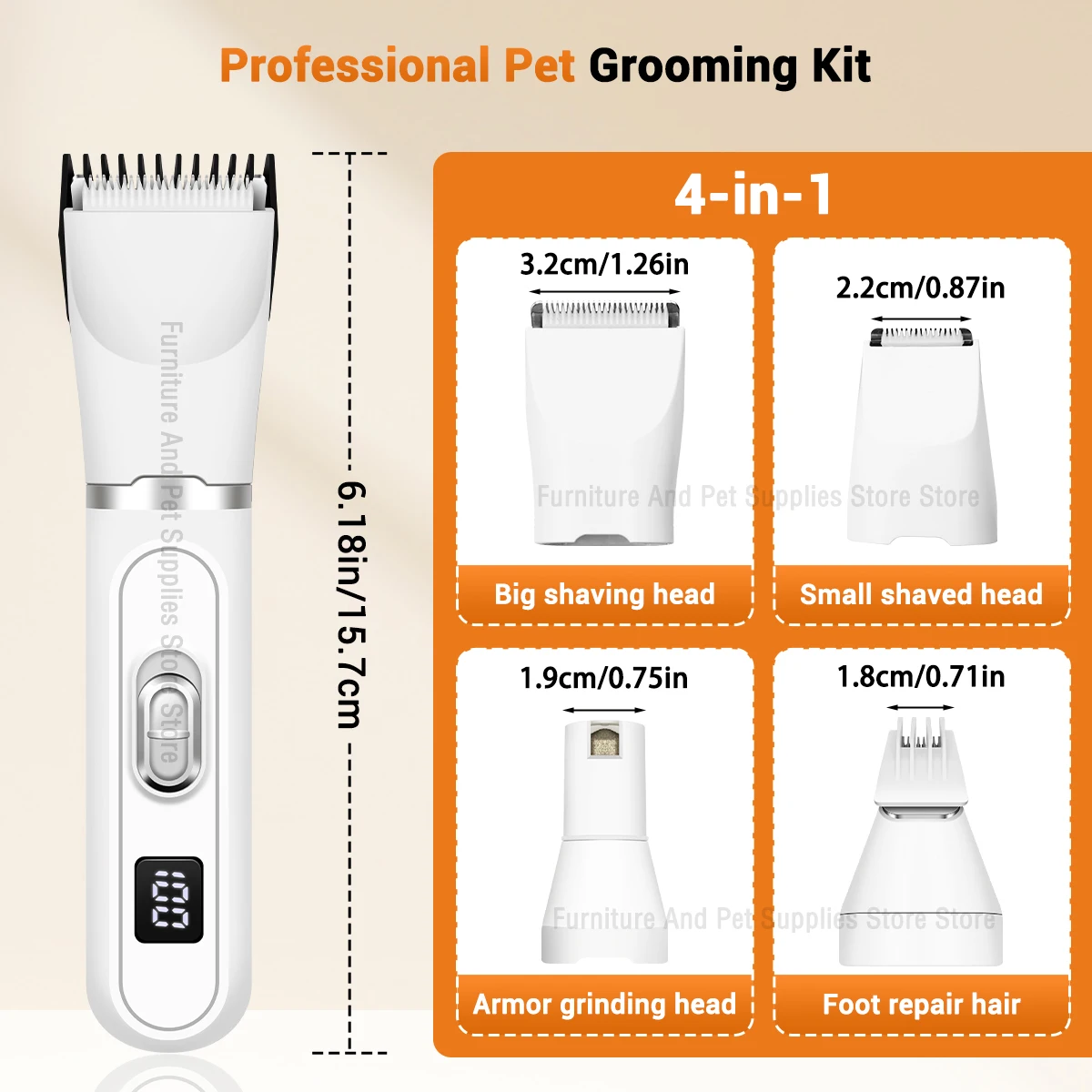 4-In-1 Pet Grooming And Care Set 4Different Blades Pet Hair Shaver Low Noise Pet Clippers Rechargeable Cordless Safe Dog Trimmer
