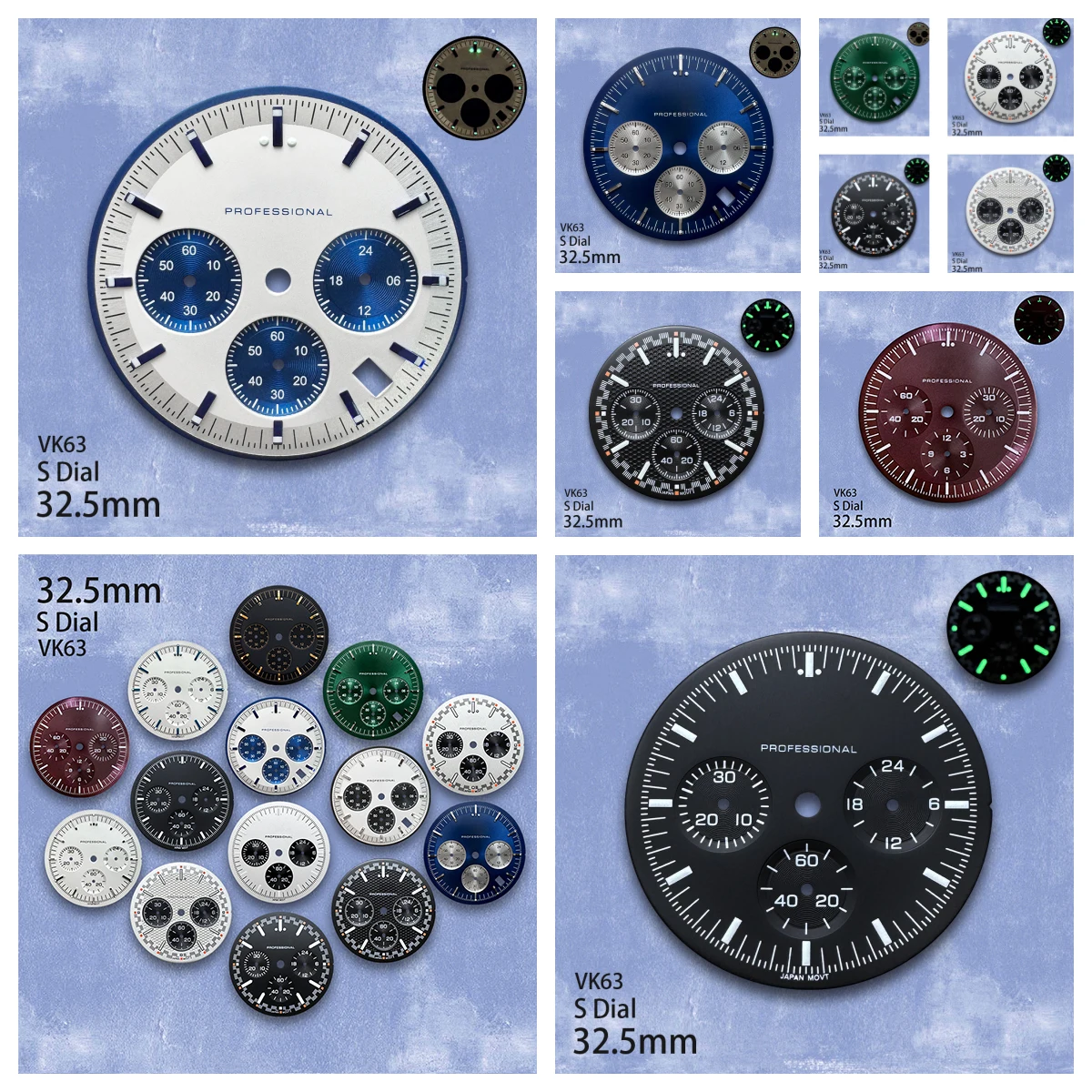 

32.5mm S Logo Matte Dial Fit VK63 Movement Green Luminous Speed High-Quality Dial Watch Modification Accessories