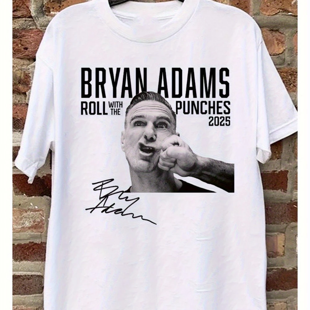 Official Bryan Adams 2025 Canada Tour T-Shirt Men's White Concert Shirt Soft Breathable Fabric Classic Crew Neck Design