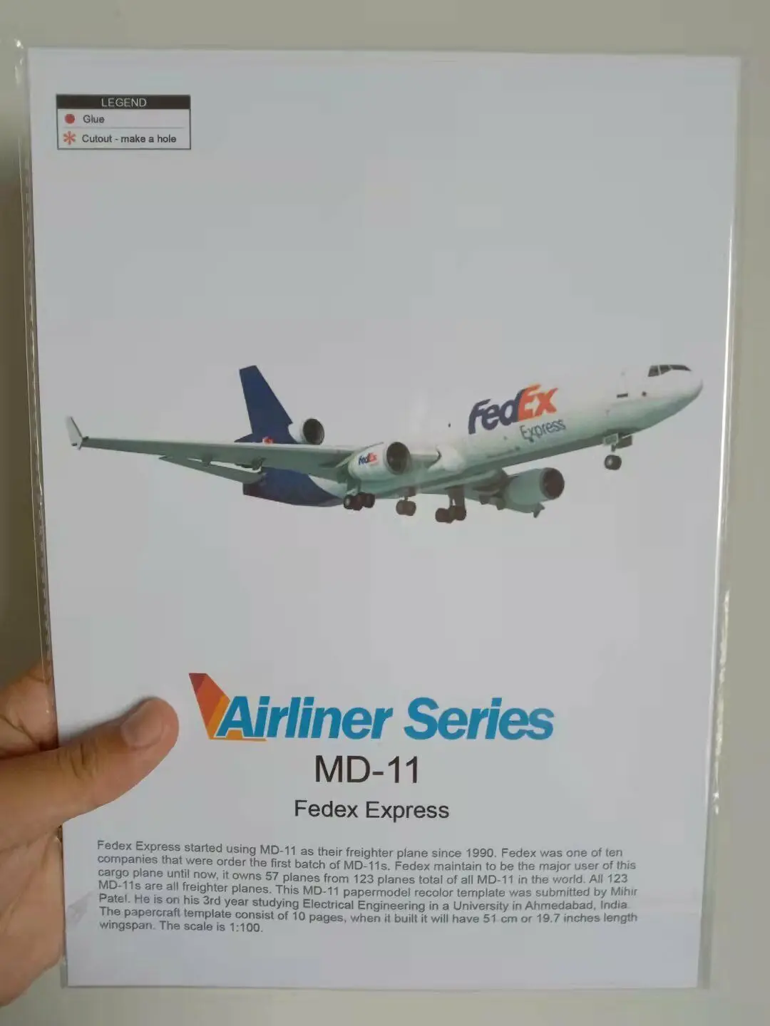 1/100 مقياس Fedex MD-11 طائرة هوائية ثلاثية الأبعاد ورقة نموذج 51 سنتيمتر طول البضائع الطائرات المفككة الحلي ورقة أطقم منمذجة لجمع #6