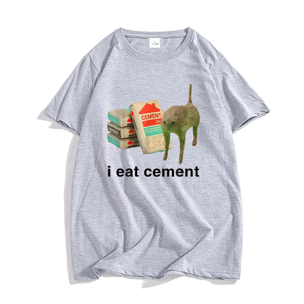 I Eat Cement Cat T-shirts Funny Cartoon Graphic Printing Tee-shirt Streetwear Hip Hop Summer Cotton Tshirts Men Women Tees Tops