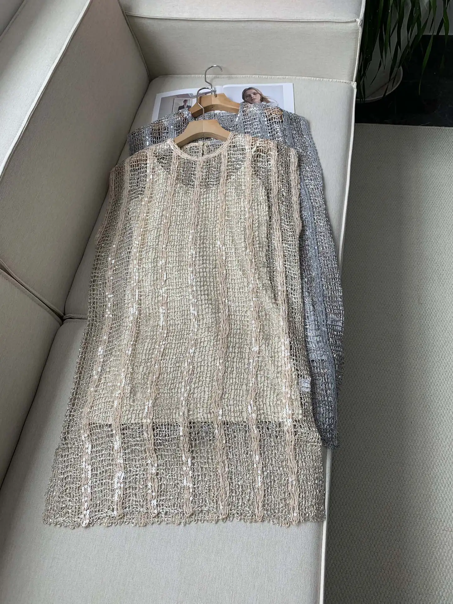 

Spring And Autumn New High Quality Hollow Sequin Two-Piece Dress For Women 2024