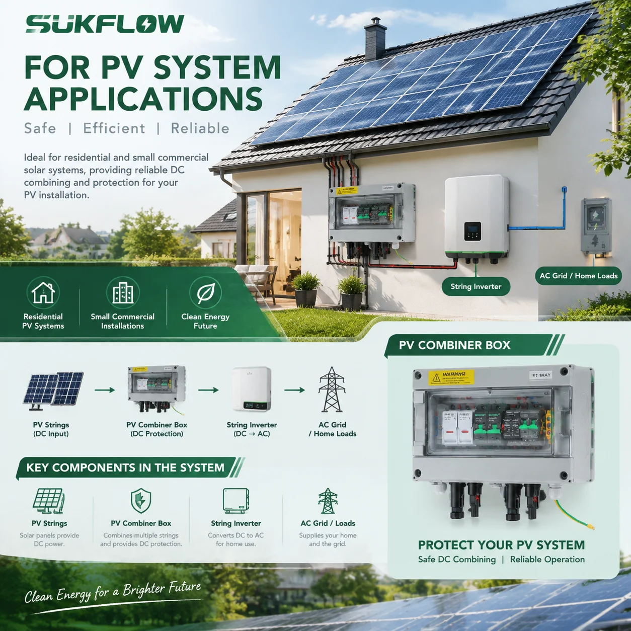 SUKFLOW Solar Photovoltaic PV Combiner Box With Lightning Protection 1 Input 1 Out DC 600V Fuse MCB SPD Waterproof Box IP65