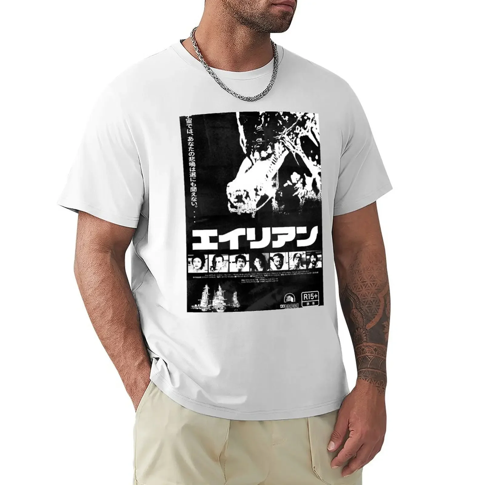 

Alien 1979 Japanese black and white T-Shirt anime clothes cotton men clothing new in tops & tees Short Sleeve Round Collar 2024