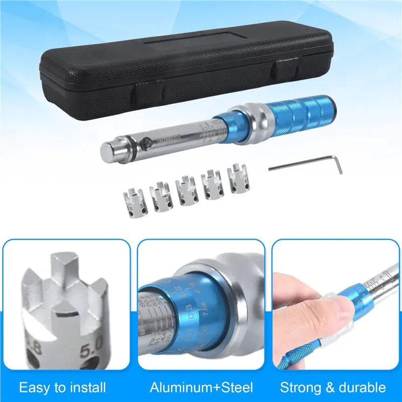 INABEZ Spoke Torque Wrench, 2-10 NM Motorcycle Spoke Wrench Set, Steel Torque Wheel Spoke Spanner with Storage Box, 5.0-6.8mm