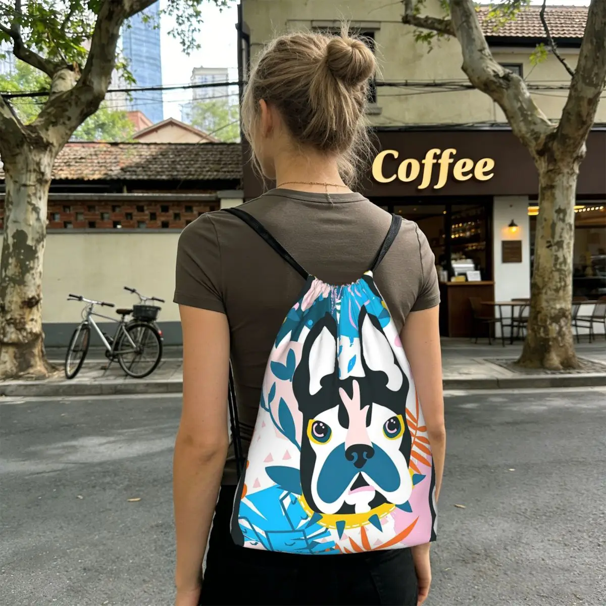 

Cute Boston Terrier Dog Pattern Backpacks Fashion Drawstring Bags Sports Bag Book Bags for Travel School