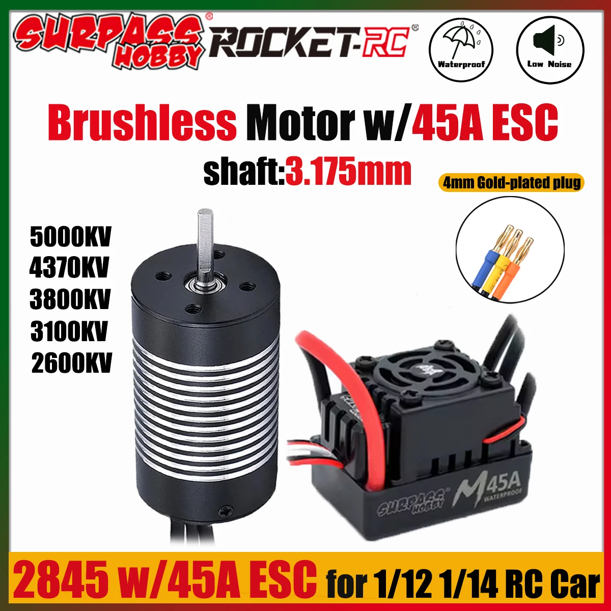 

Surpass Hobby Rocket 2845 5000KV 4370KV 3800KV 3100KV 2600KV Brushless Motor 45A ESC Combo for 1/12 1/14 RC Car Wltoys Hyper Go