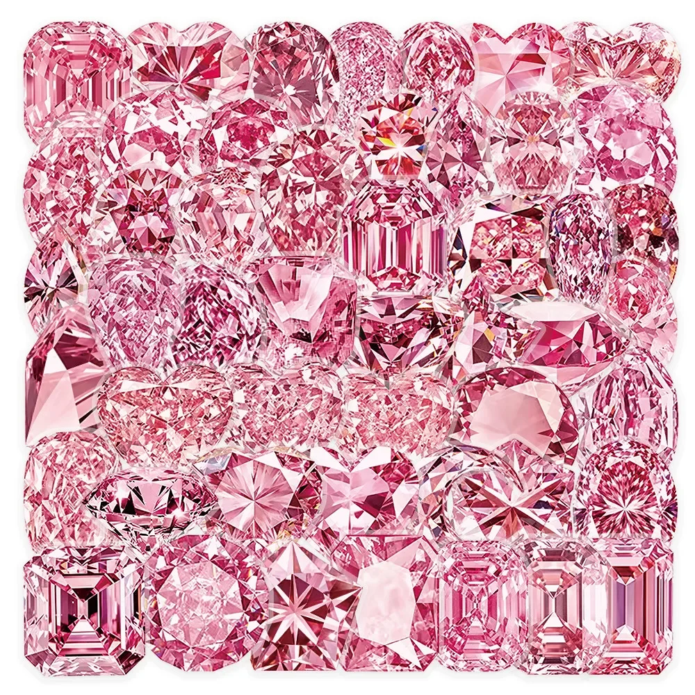 52Pcs Pink Gem Diamond Stickers, Shiny Crystal Shape Decals for Journal, Phone, Water Bottle DIY Decor Anime Worlds Store
