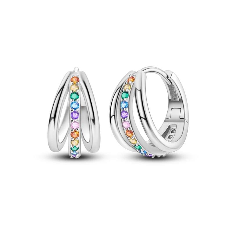 925 Sterling Silver Earrings Women Sparkling Multi-Layer Glitter  Hoop Earring For Anniversary Wedding Jewelry Gifts