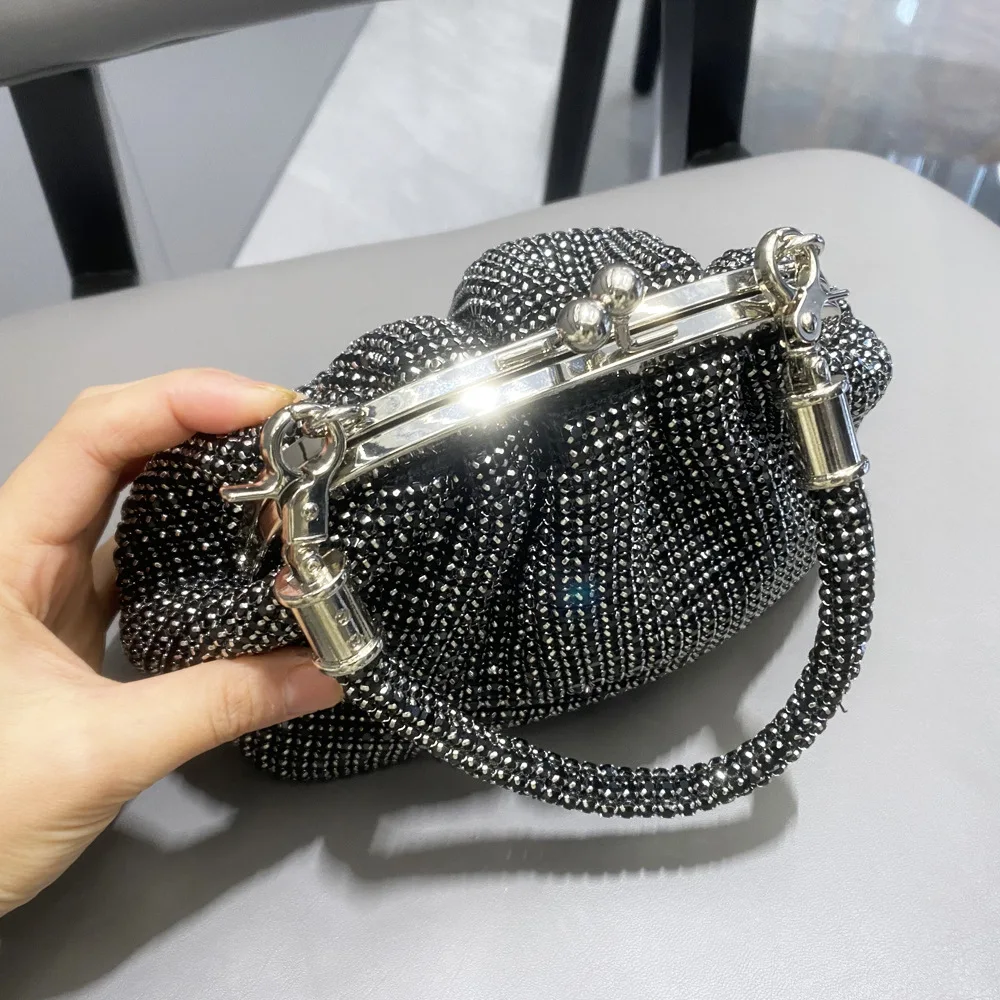 Bolso de noche con asa de diamantes de imitación, monederos y bolsos de diseñador de lujo, cristal brillante, bolso de mano nupcial, bolso de cubo, bolsos de hombro